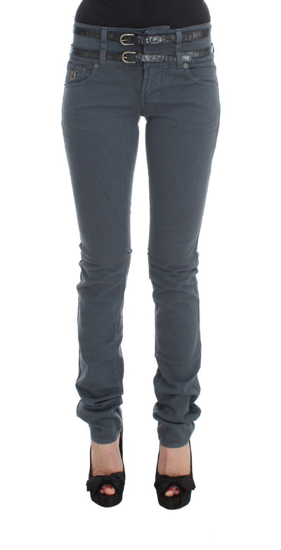 John Galliano blauwe jeans met hoge taille en slim fit van katoenmix