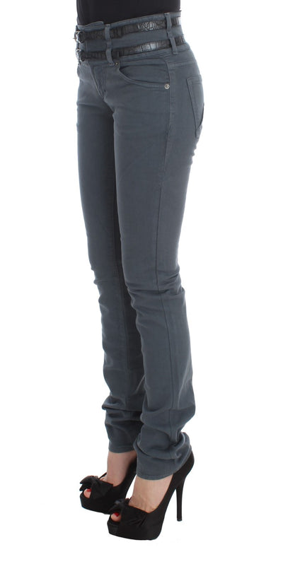 John Galliano blauwe jeans met hoge taille en slim fit van katoenmix