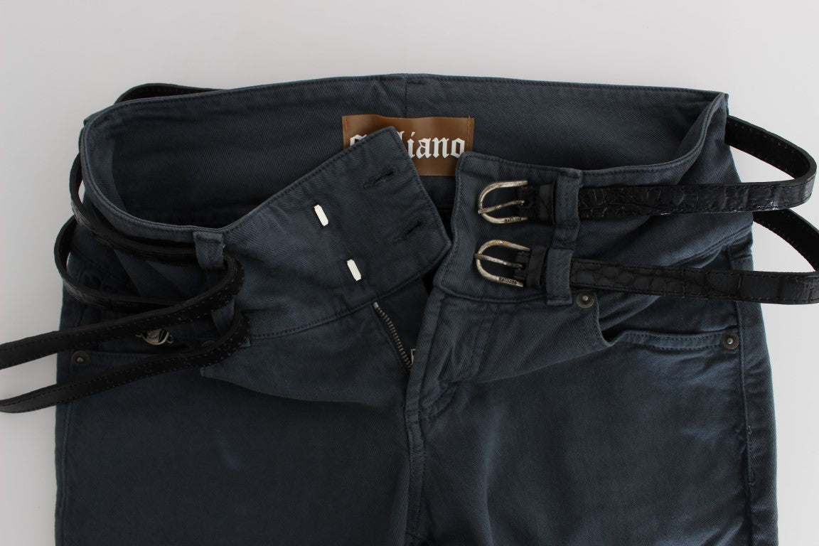 John Galliano blauwe jeans met hoge taille en slim fit van katoenmix