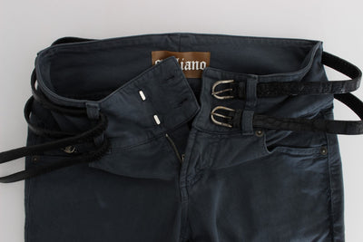 John Galliano blauwe jeans met hoge taille en slim fit van katoenmix