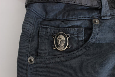 John Galliano blauwe jeans met hoge taille en slim fit van katoenmix