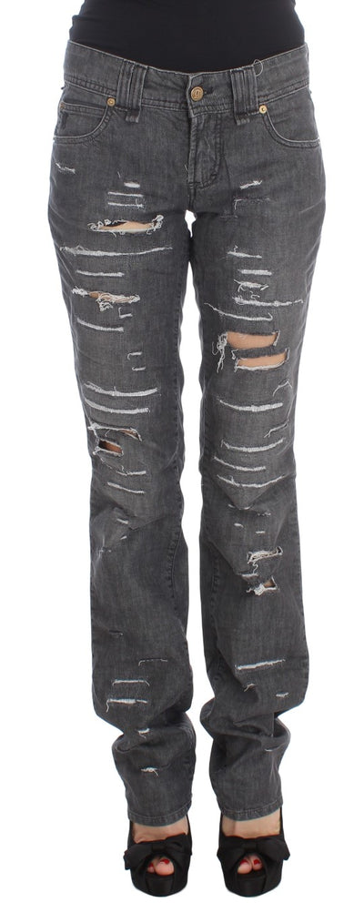 John Galliano Grijze Gewassen Katoenen Gescheurde Rechte Jeans