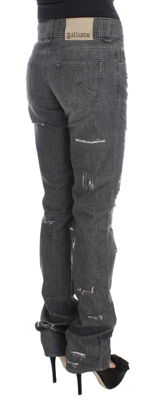 John Galliano Grijze Gewassen Katoenen Gescheurde Rechte Jeans