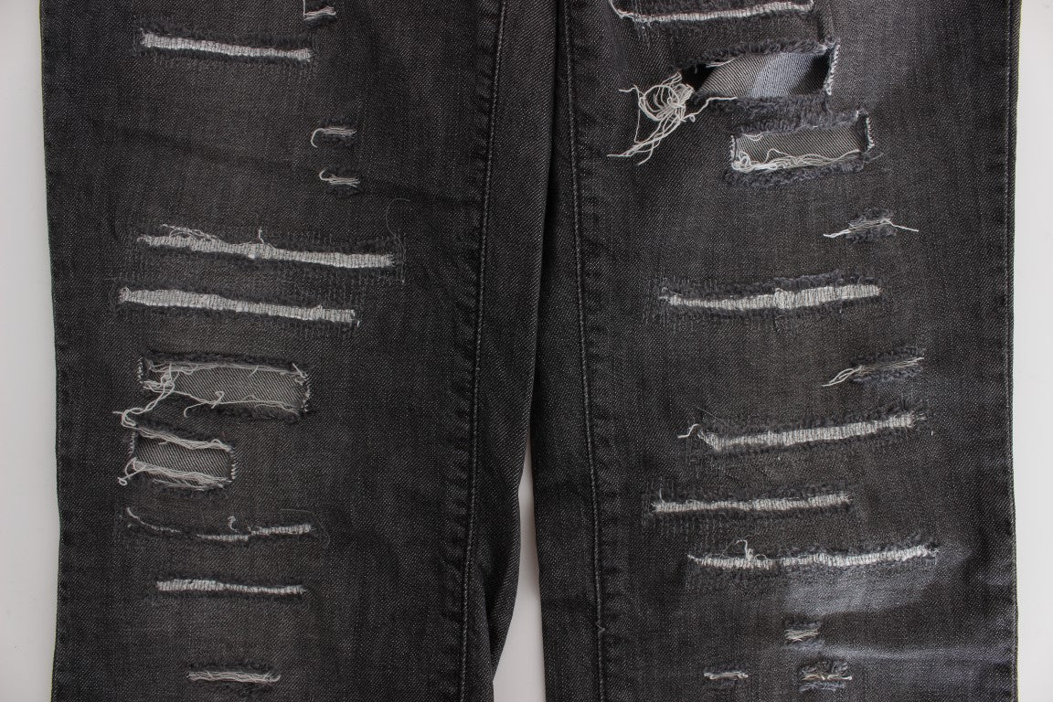 John Galliano Grijze Gewassen Katoenen Gescheurde Rechte Jeans