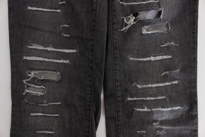 John Galliano Grijze Gewassen Katoenen Gescheurde Rechte Jeans
