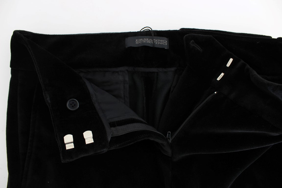 Ermanno Scervino zwart fluwelen katoenen broek met rechte pijpen