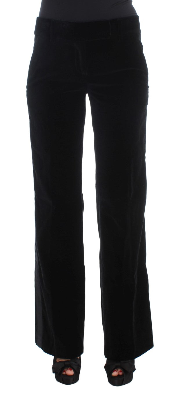 Ermanno Scervino zwart gestreepte fluwelen viscose bootcut broek