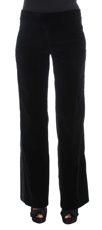 Ermanno Scervino zwart gestreepte fluwelen viscose bootcut broek
