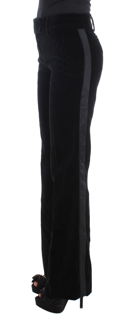 Ermanno Scervino zwart gestreepte fluwelen viscose bootcut broek