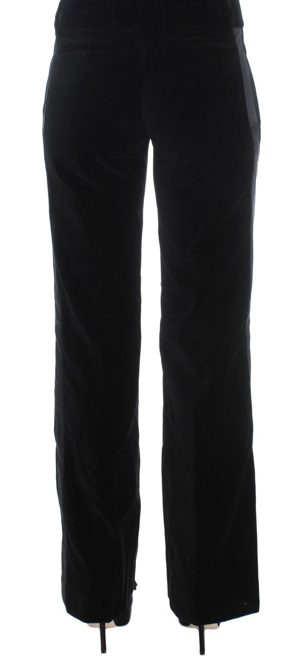 Ermanno Scervino zwart gestreepte fluwelen viscose bootcut broek