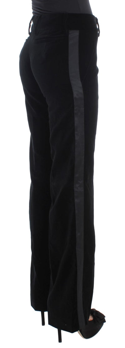 Ermanno Scervino zwart gestreepte fluwelen viscose bootcut broek