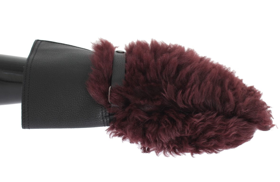 Gants Dolce &amp; Gabbana en cuir noir et peau lainée bordeaux