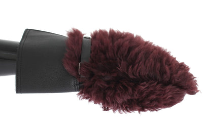Gants Dolce &amp; Gabbana en cuir noir et peau lainée bordeaux