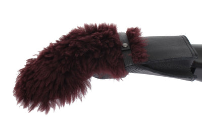 Gants Dolce &amp; Gabbana en cuir noir et peau lainée bordeaux