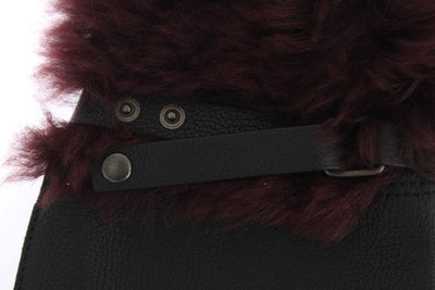 Gants Dolce &amp; Gabbana en cuir noir et peau lainée bordeaux