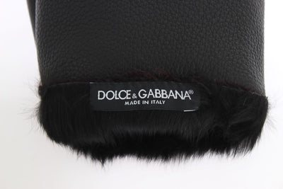 Gants Dolce &amp; Gabbana en cuir noir et peau lainée bordeaux