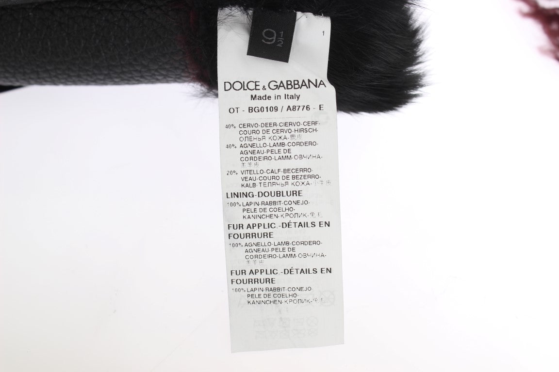 Gants Dolce &amp; Gabbana en cuir noir et peau lainée bordeaux