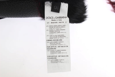 Gants Dolce &amp; Gabbana en cuir noir et peau lainée bordeaux