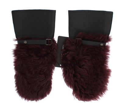 Gants Dolce &amp; Gabbana en cuir noir et peau lainée bordeaux