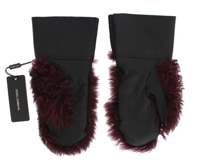 Gants Dolce &amp; Gabbana en cuir noir et peau lainée bordeaux