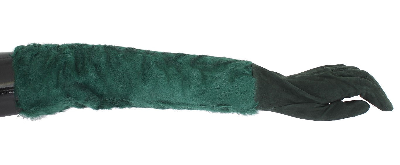 Dolce &amp; Gabbana Groene Leren Xiangao Bont Elleboog Handschoenen