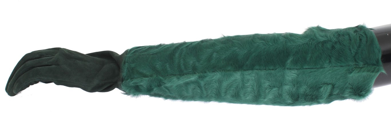 Dolce &amp; Gabbana Groene Leren Xiangao Bont Elleboog Handschoenen