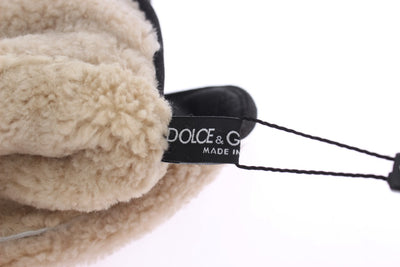 Gants Dolce &amp; Gabbana en peau de mouton grise et léopard vert clouté