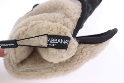 Gants Dolce &amp; Gabbana en peau de mouton grise et léopard vert clouté