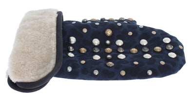 Gants Dolce &amp; Gabbana en peau de mouton grise et léopard bleu clouté