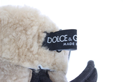 Gants Dolce &amp; Gabbana en peau de mouton grise et léopard bleu clouté