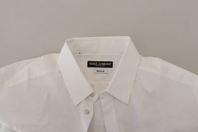 Dolce & Gabbana White Cotton Peacock Feather Formal GOLD Shirt