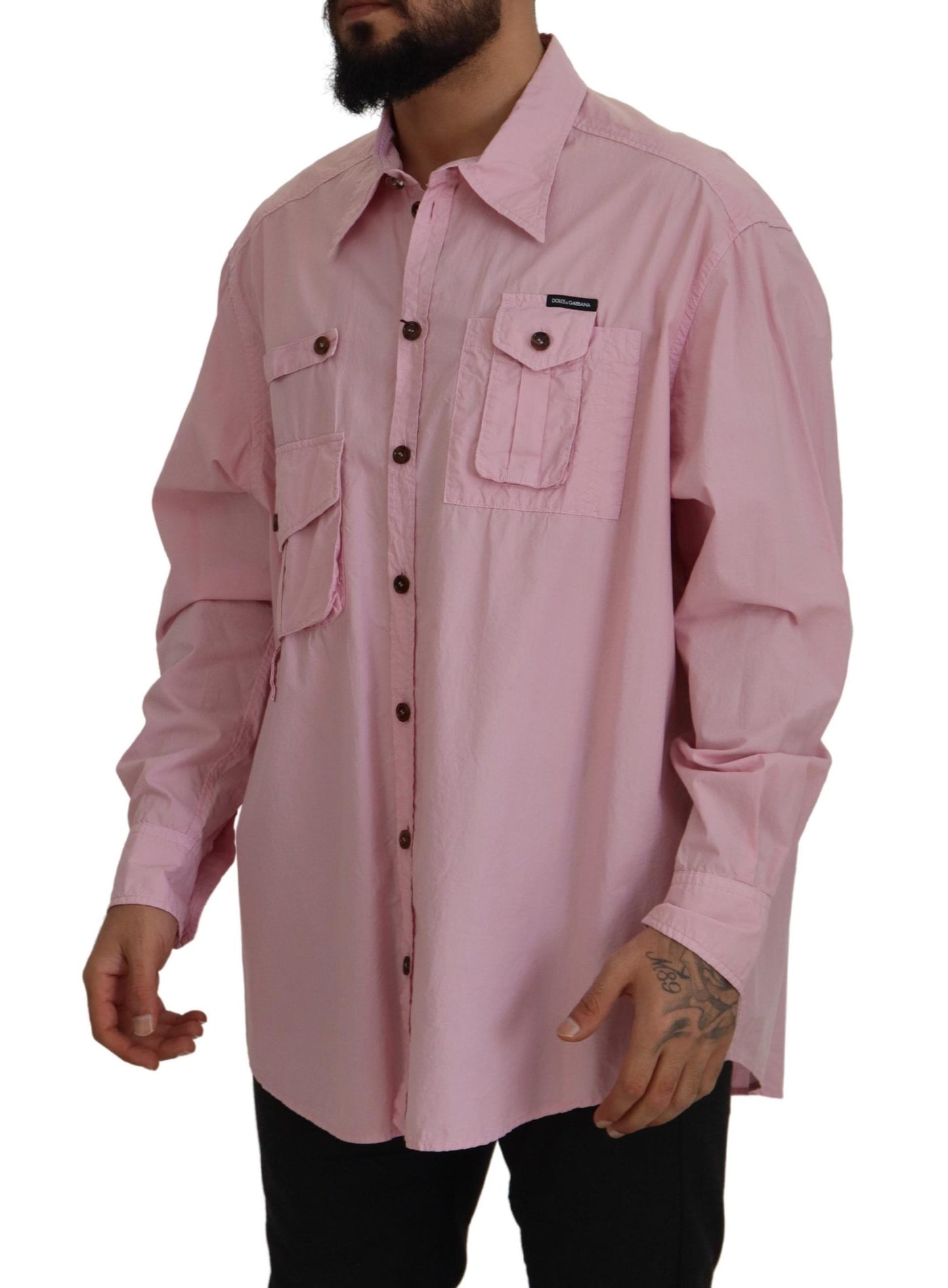 Chemise boutonnée décontractée rose à manches longues Dolce &amp; Gabbana