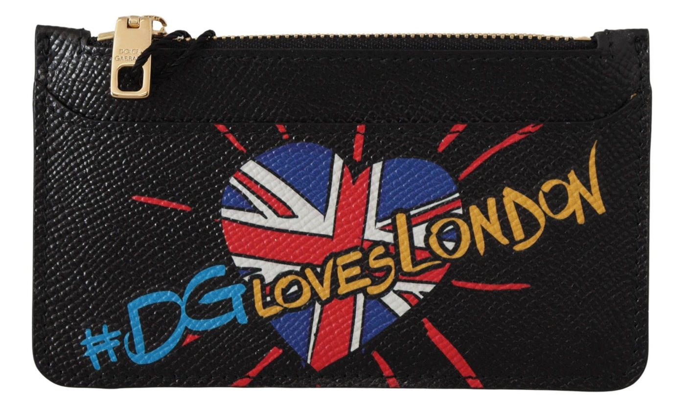 Dolce &amp; Gabbana Zwarte Leren #DGLovesLondon Dames Kaarthouder Munthouder Portemonnee