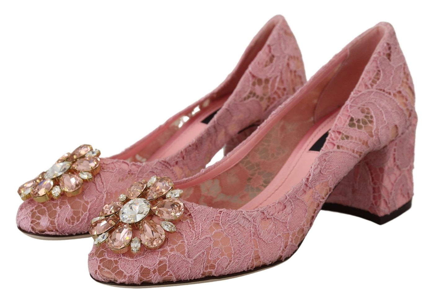 Dolce &amp; Gabbana roze Taormina kant kristal pumps pastel schoenen