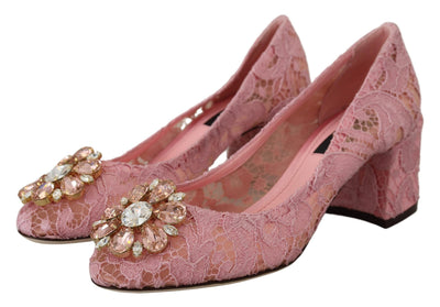 Dolce &amp; Gabbana roze Taormina kant kristal pumps pastel schoenen