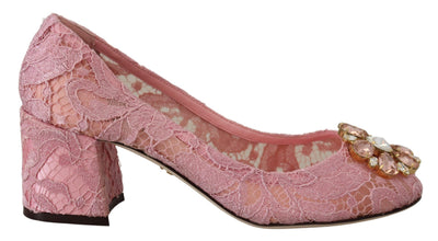 Dolce &amp; Gabbana roze Taormina kant kristal pumps pastel schoenen