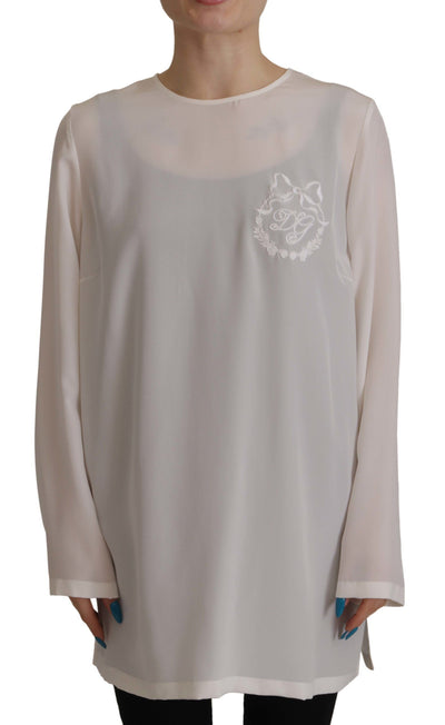 Dolce &amp; Gabbana Witte Zijden Blouse met Lange Mouwen en DG-logo Borduurwerk