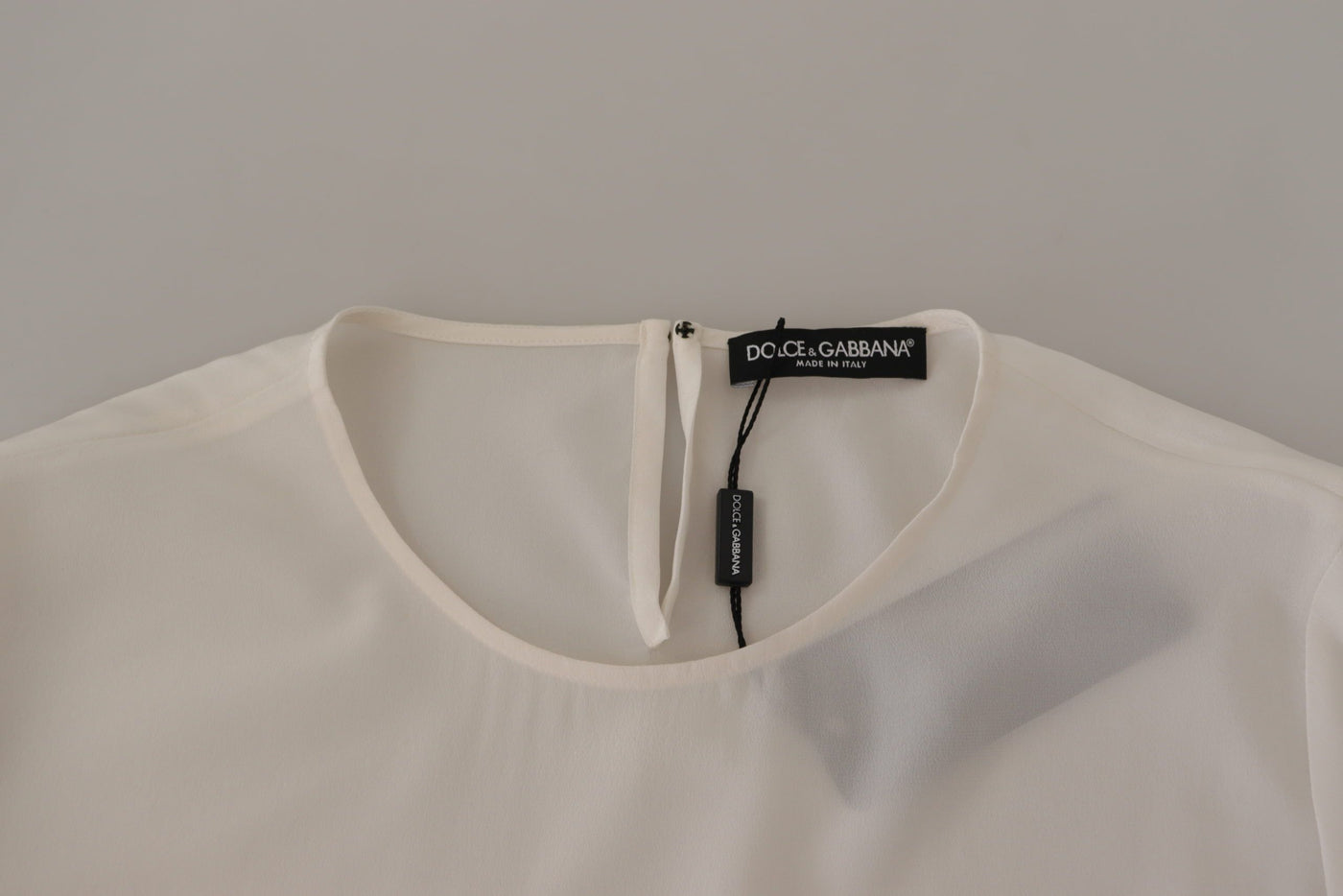Dolce &amp; Gabbana Witte Zijden Blouse met Lange Mouwen en DG-logo Borduurwerk