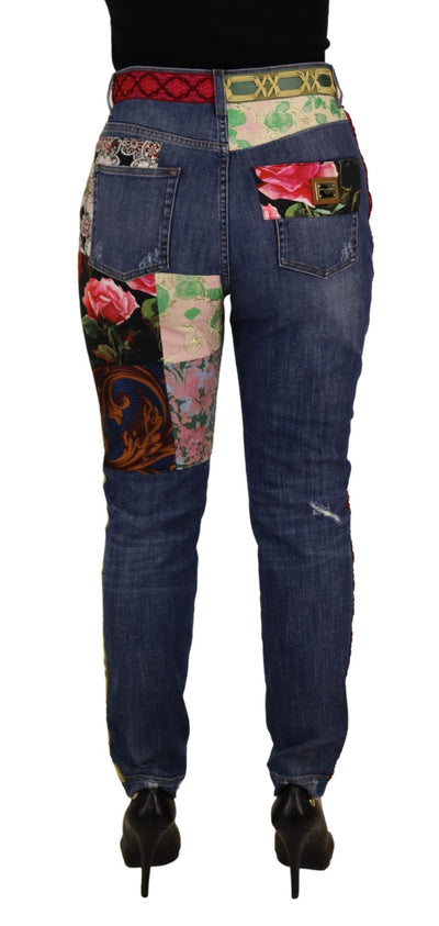 Jean taille haute en denim bleu patchwork Dolce &amp; Gabbana