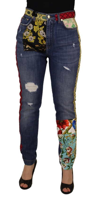 Jean taille haute en denim bleu patchwork Dolce &amp; Gabbana