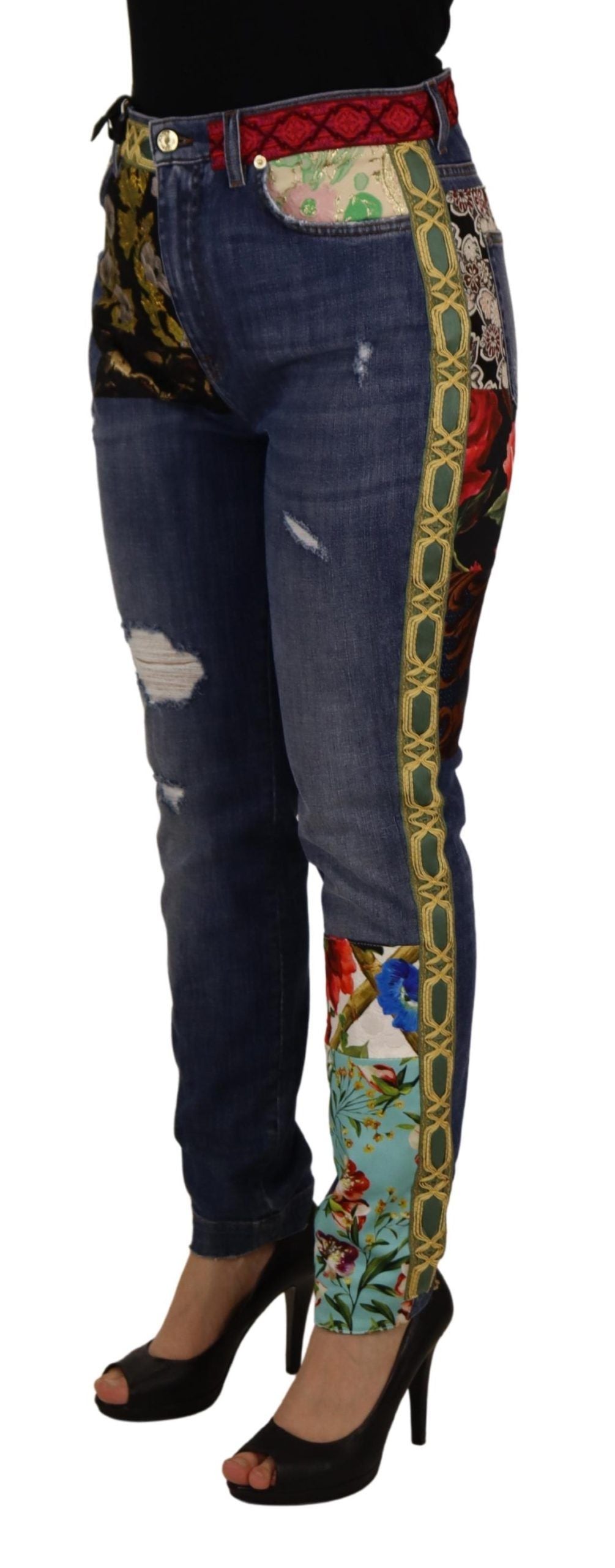 Jean taille haute en denim bleu patchwork Dolce &amp; Gabbana