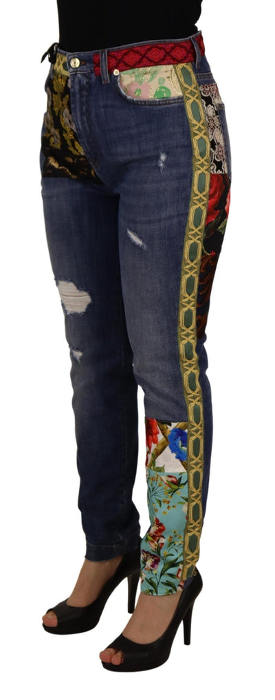 Jean taille haute en denim bleu patchwork Dolce &amp; Gabbana