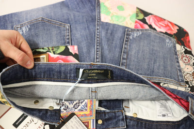 Jean taille haute en denim bleu patchwork Dolce &amp; Gabbana
