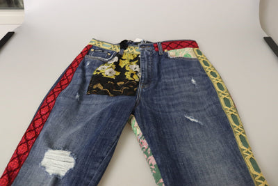 Jean taille haute en denim bleu patchwork Dolce &amp; Gabbana