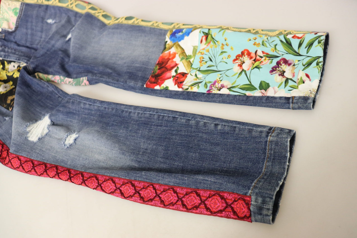 Jean taille haute en denim bleu patchwork Dolce &amp; Gabbana
