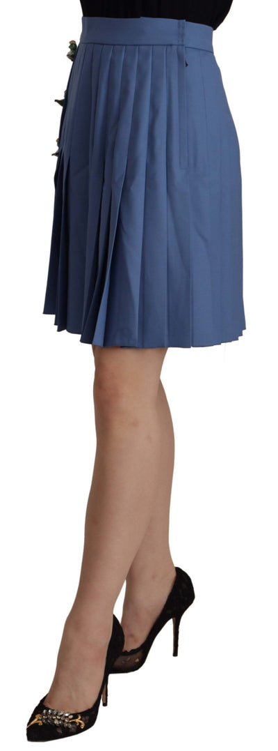 Dolce &amp; Gabbana Blauwe Versierde Geplooide Minirok Wol