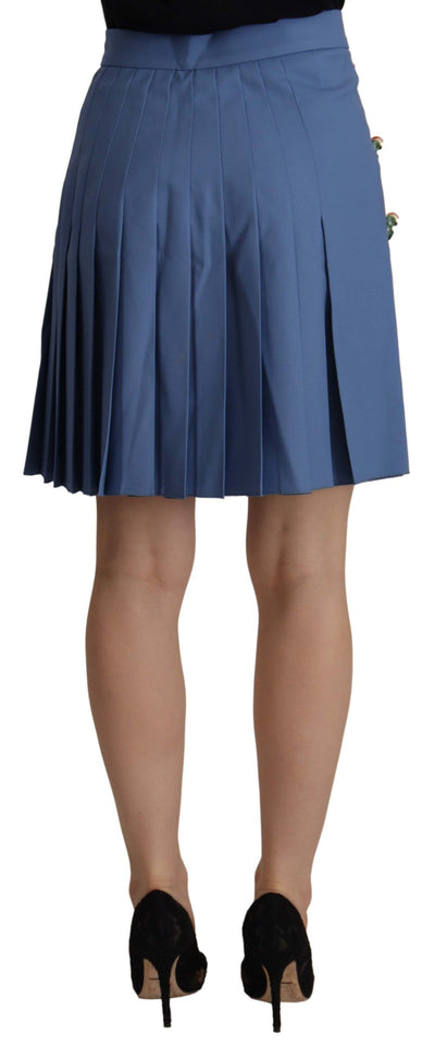 Dolce &amp; Gabbana Blauwe Versierde Geplooide Minirok Wol