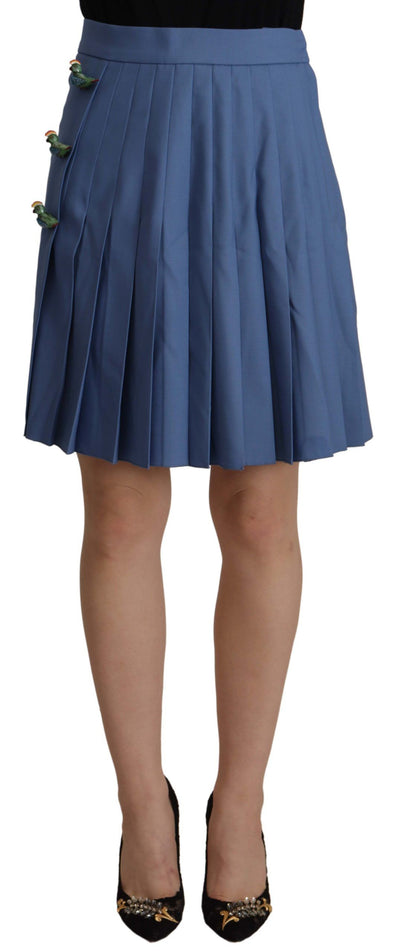 Dolce &amp; Gabbana Blauwe Versierde Geplooide Minirok Wol