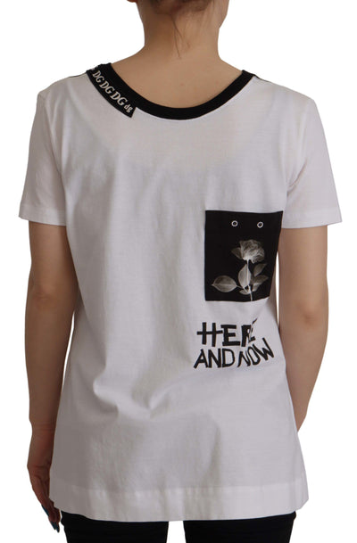 T-shirt col rond en coton blanc à slogan imprimé Dolce &amp; Gabbana