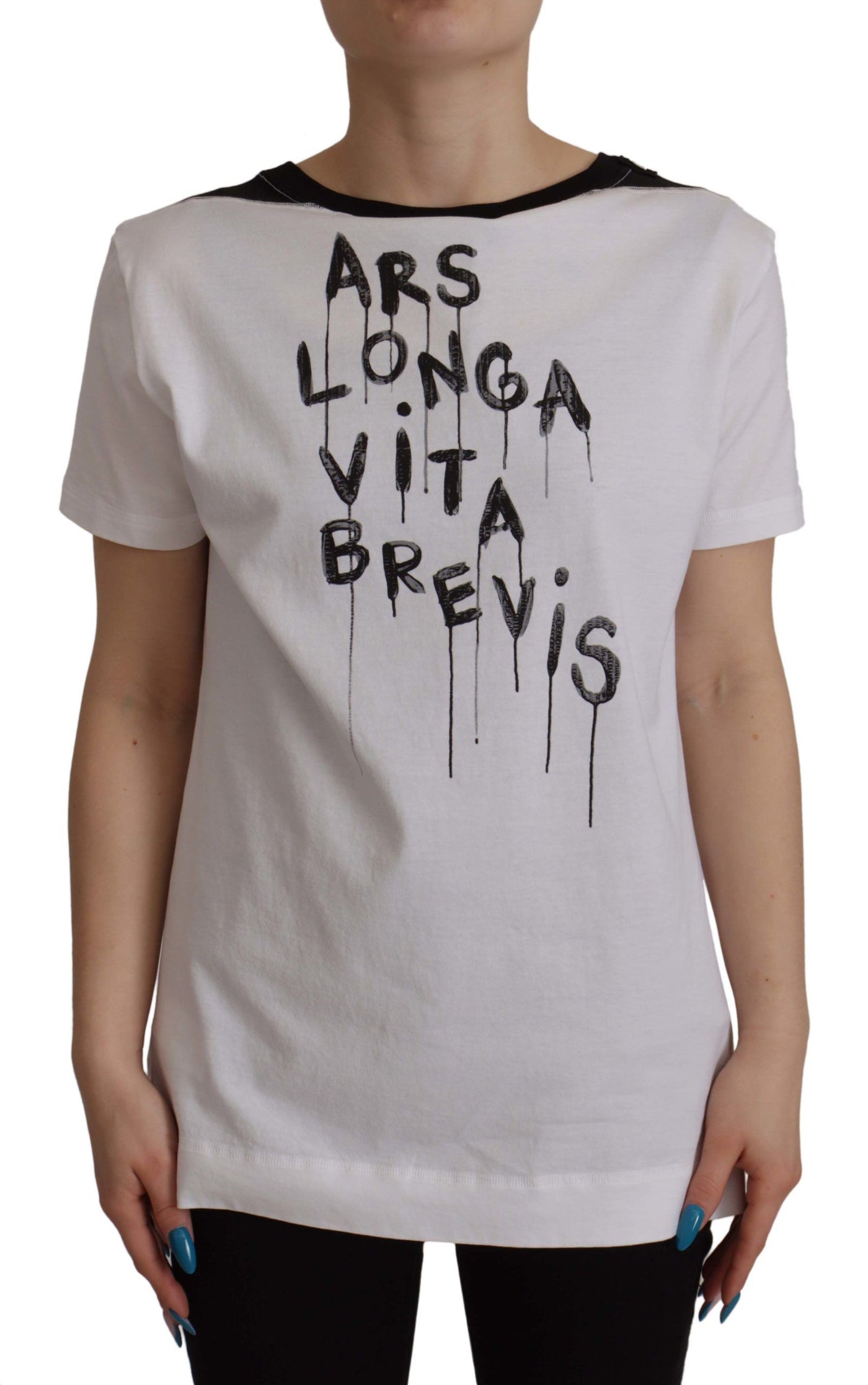 T-shirt col rond en coton blanc à slogan imprimé Dolce &amp; Gabbana